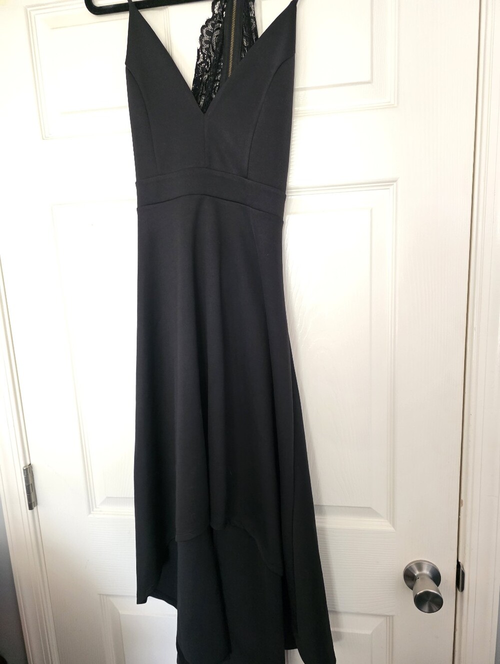 CHARLOTTE RUSSE Women's Black Lace Trim High-Low DressV Neckline GOth Witchy